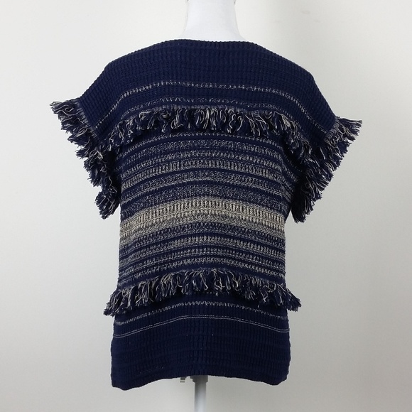 Dana Buchman Navy Stripe Cap Sleeve Fringe Sweater - Picture 3 of 6